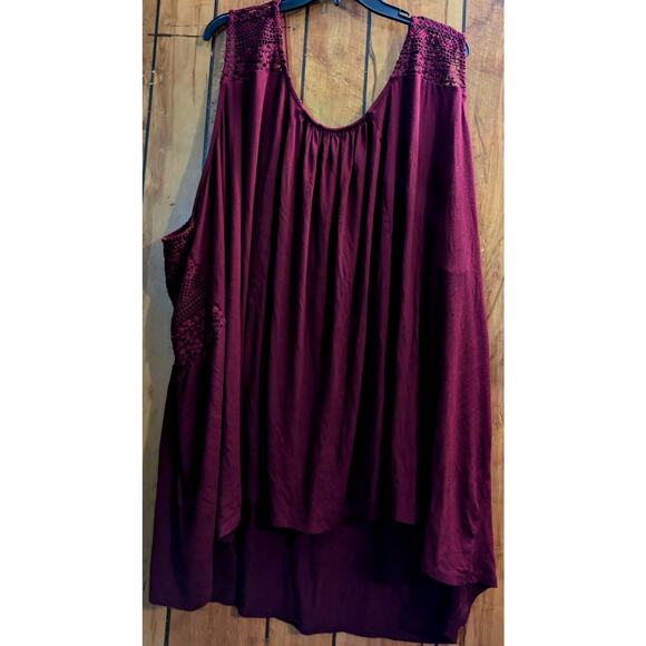 Lane Bryant Shirt Womens Plus Size 38/40 7X Maroon Scoop Neck Lace Crocheted Top - Picture 2 of 6